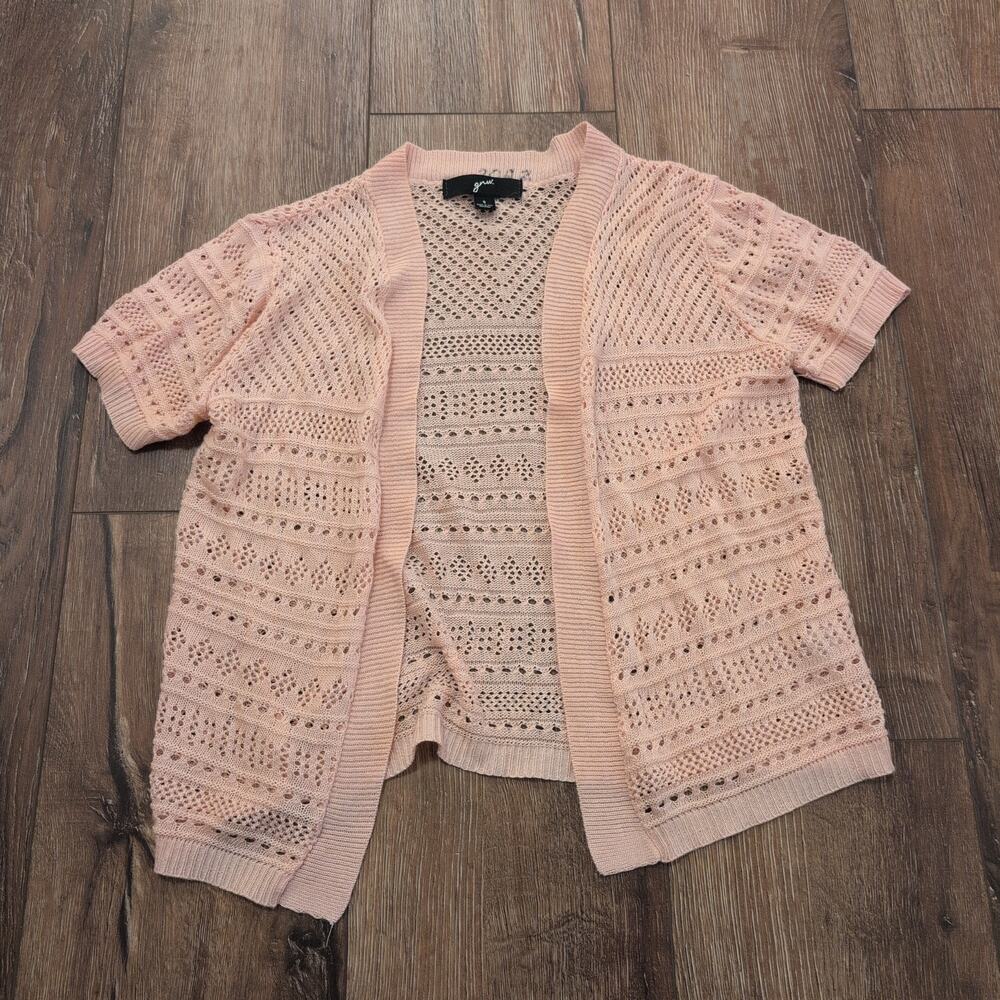 Gnw Pink Women Small Knit Cardigan Button Lace Top Lightweight